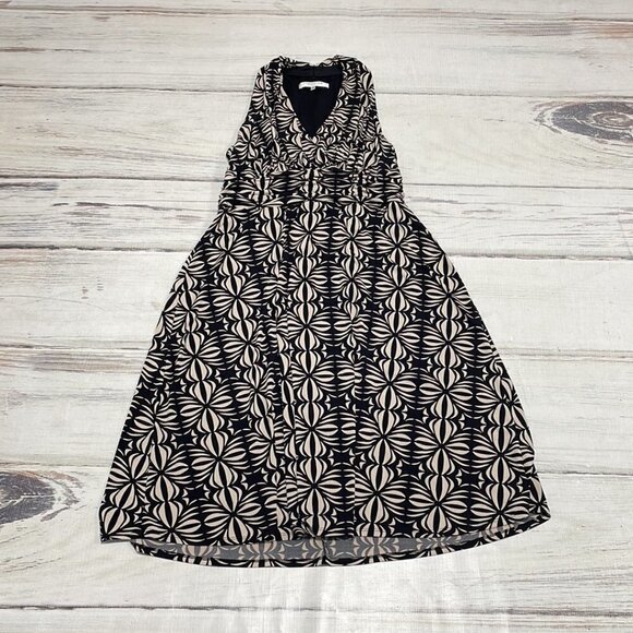 Evan Picone Dress Sleeveless Midi V-Neck Geometric Print Black Tan Size 16 - Picture 11 of 16